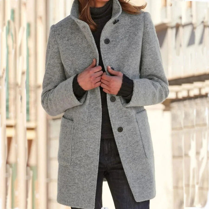 Beatrix wool coat with stand collar and patch pockets