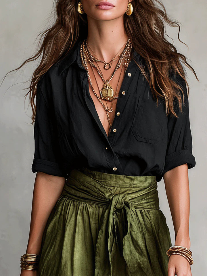 Bonnie blouse and midi skirt set with tie belt – image 7