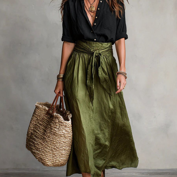 Bonnie blouse and midi skirt set with tie belt