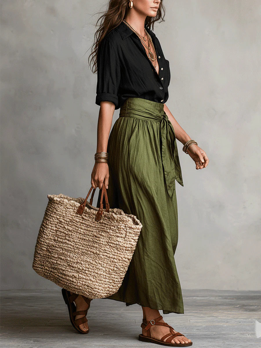 Bonnie blouse and midi skirt set with tie belt – image 5