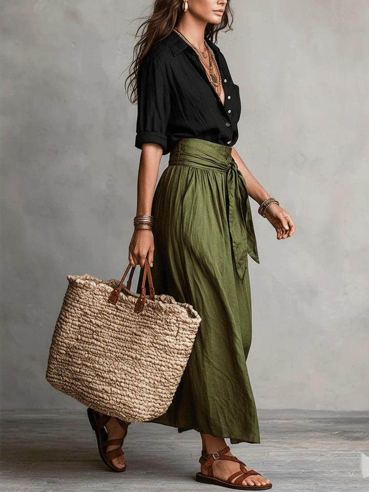 Bonnie blouse and midi skirt set with tie belt – image 5