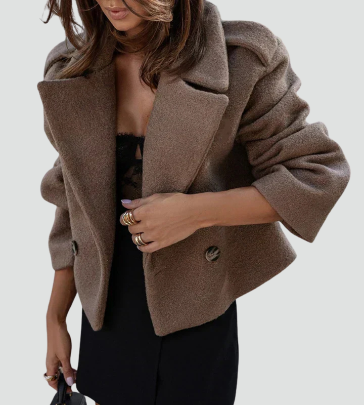 Gwendolyn short double breasted wool coat in brown