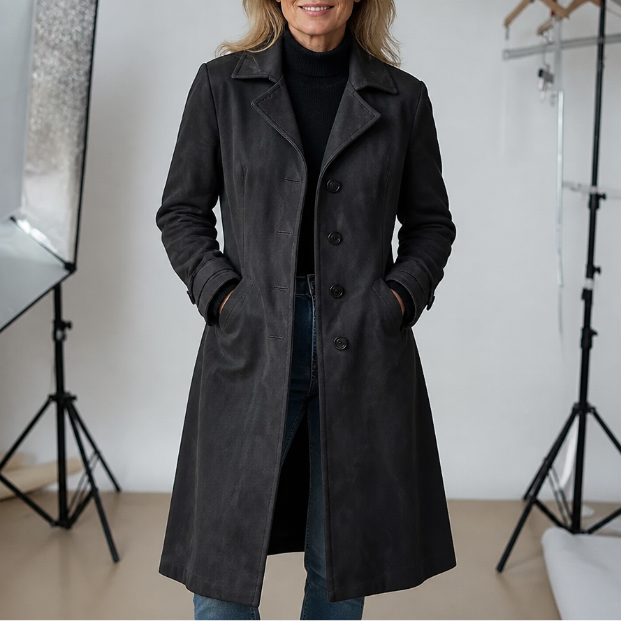 Rhonwen suede look longline coat – image 3