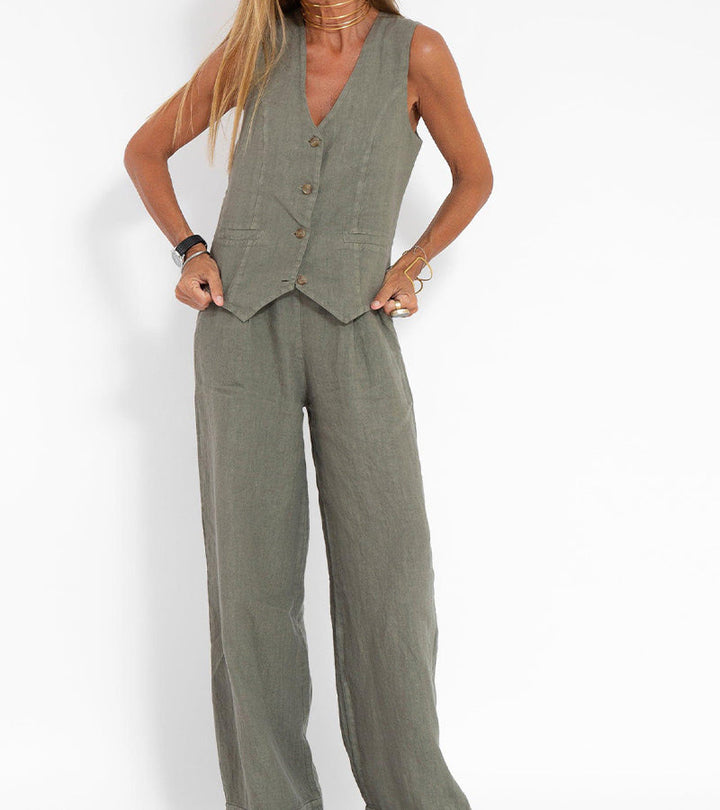 Leontine button waistcoat and wide leg trouser set – image 13