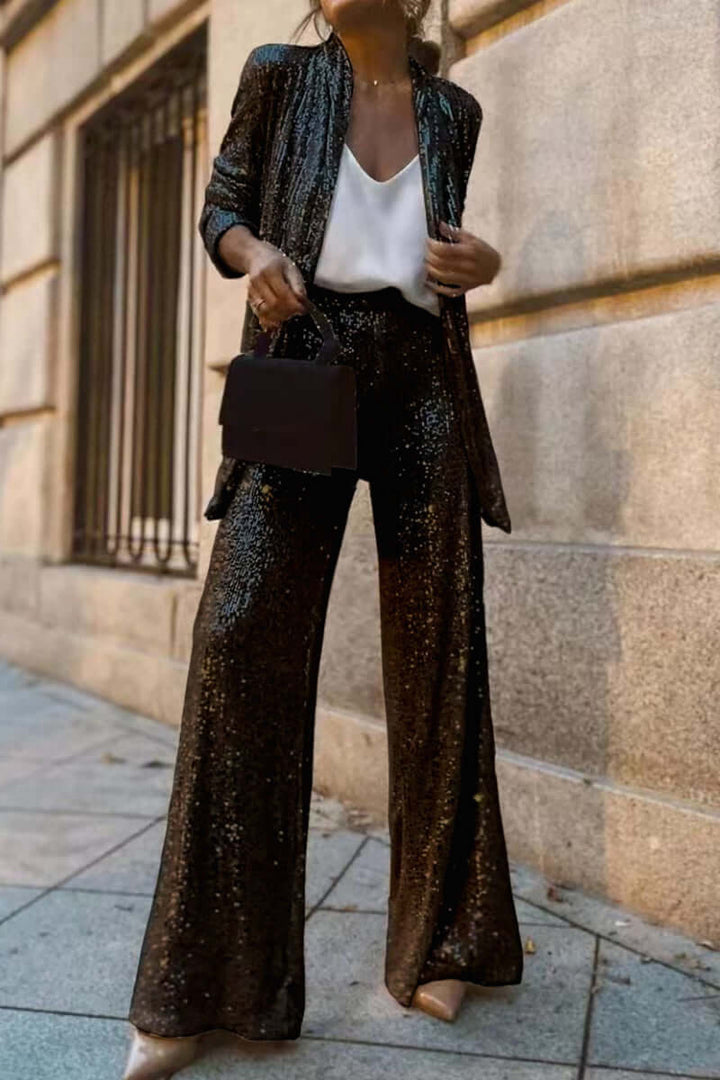 Lene sequin blazer and wide leg trouser set – image 2