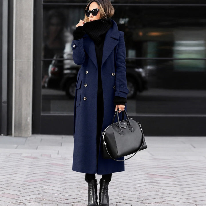 Helene long winter coat in blue
