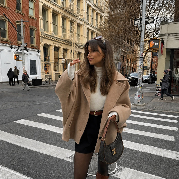 Esme double breasted coat, styled view