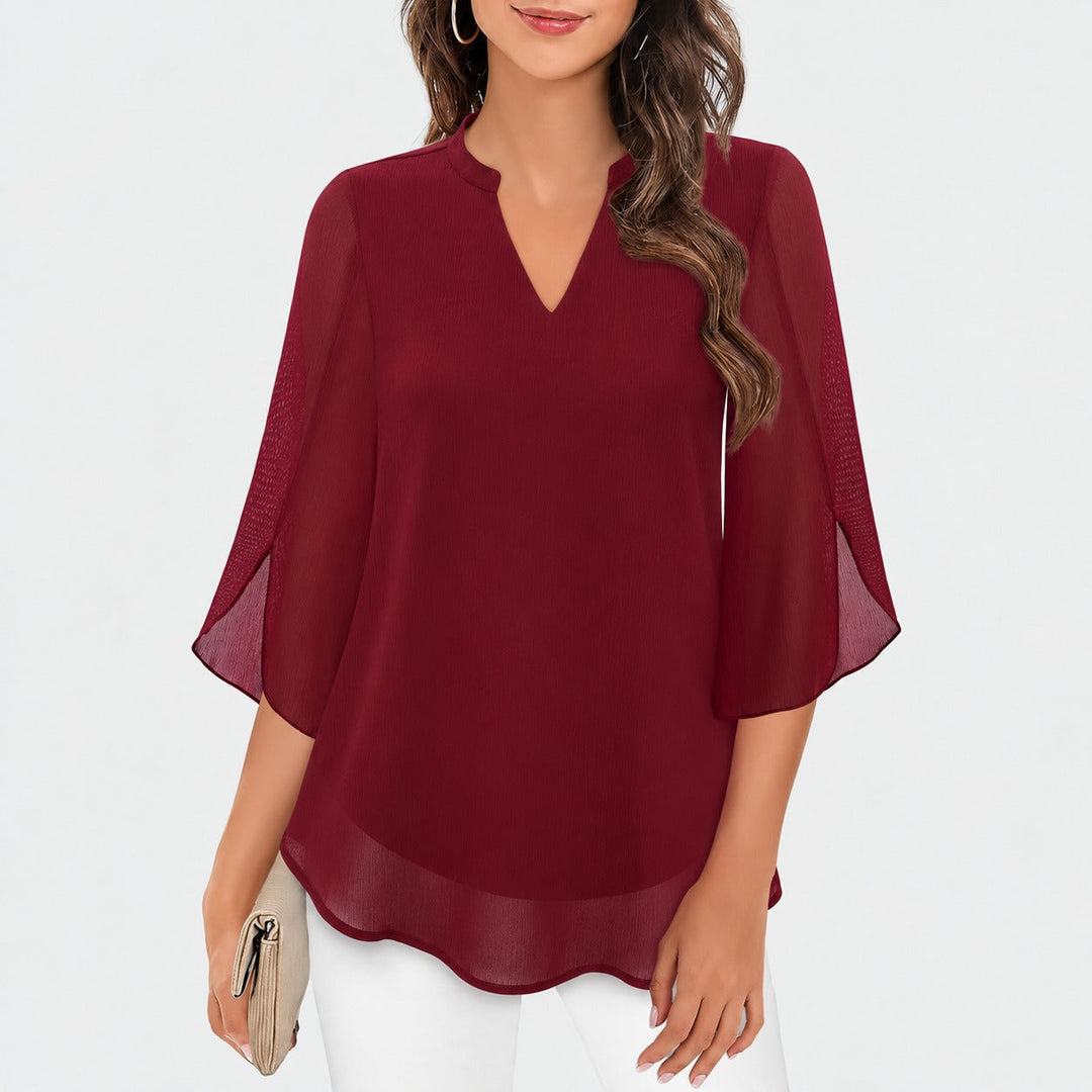 Ella split sleeve blouse in wine red