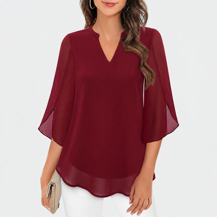 Ella split sleeve blouse in wine red