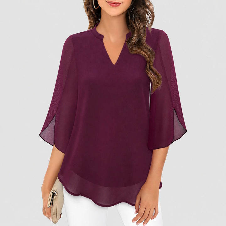 Ella split sleeve blouse in burgundy