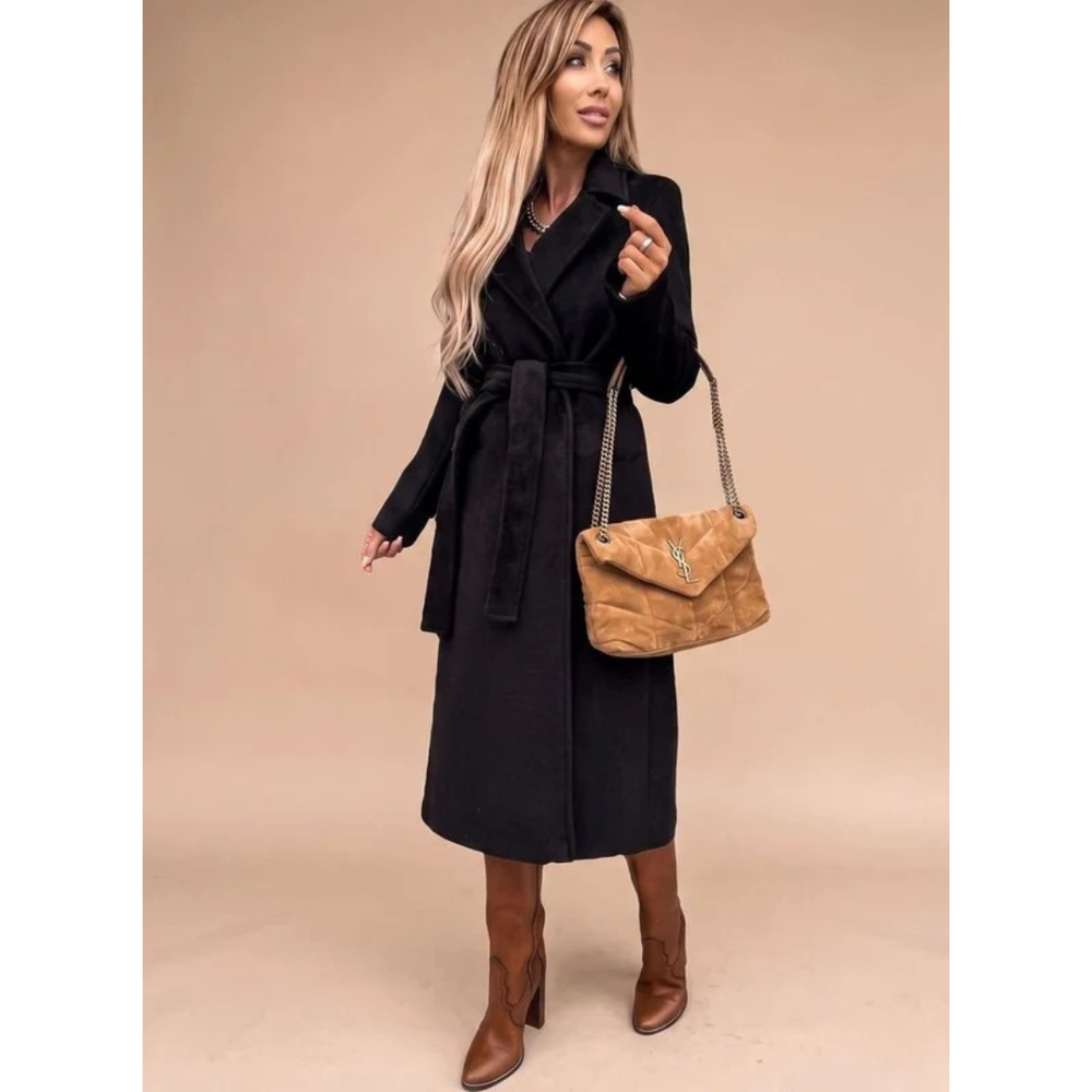 Amadea belted winter coat in black