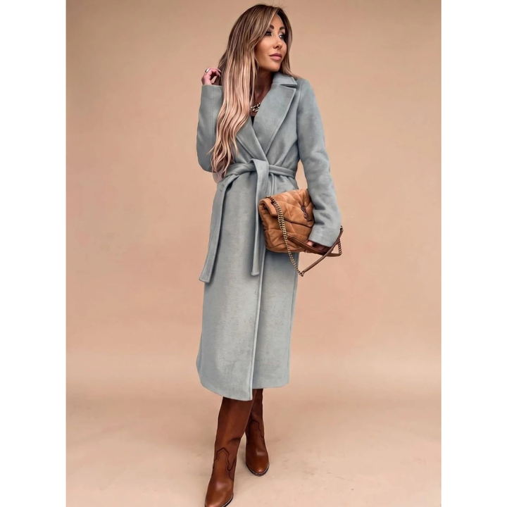 Amadea belted winter coat in light grey