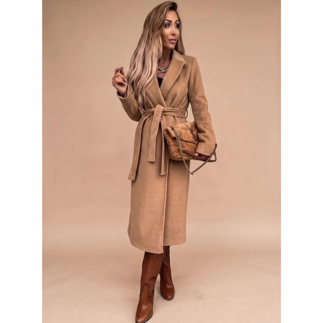 Amadea belted winter coat in olive green