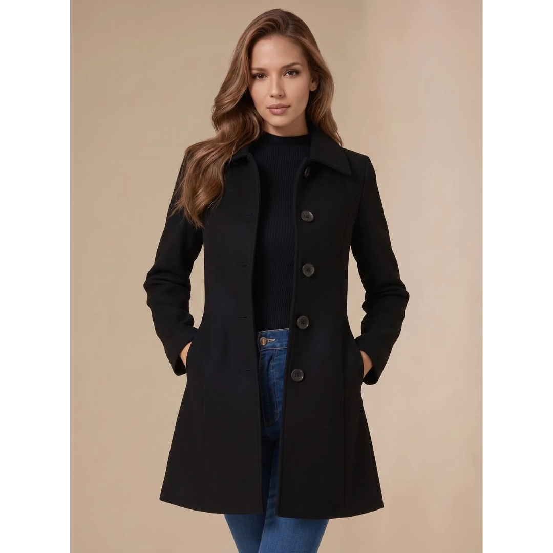 Amea longline trench coat, front view
