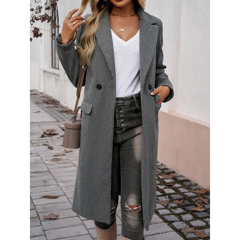 Ruby long straight coat with lapels – image 3