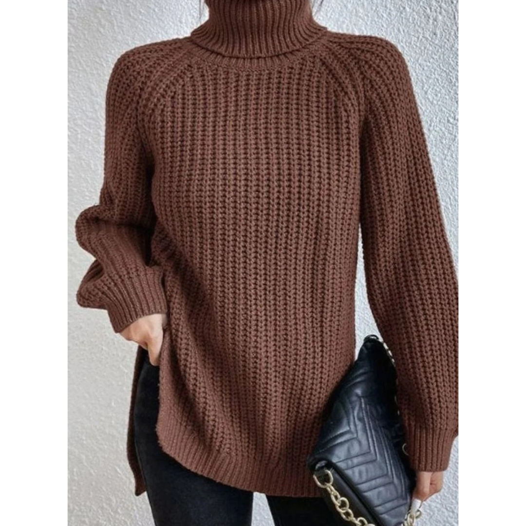 Annegret oversized roll neck jumper in light brown