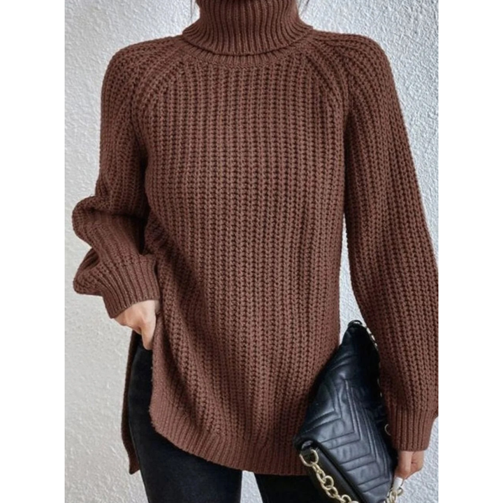 Annegret oversized roll neck jumper in light brown