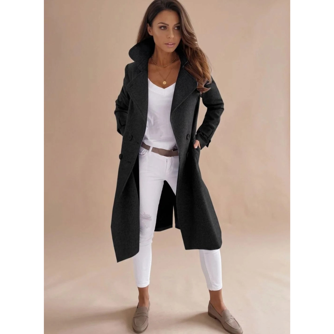 Anouk longline winter coat with collar and buttons