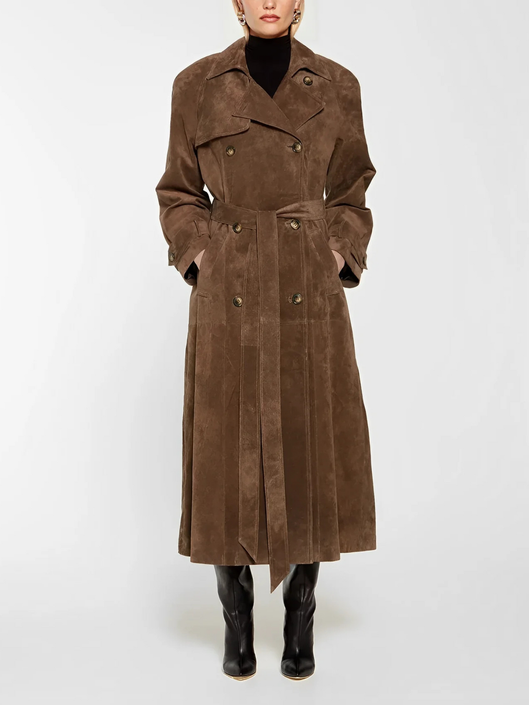 Georgette belted double breasted trench coat