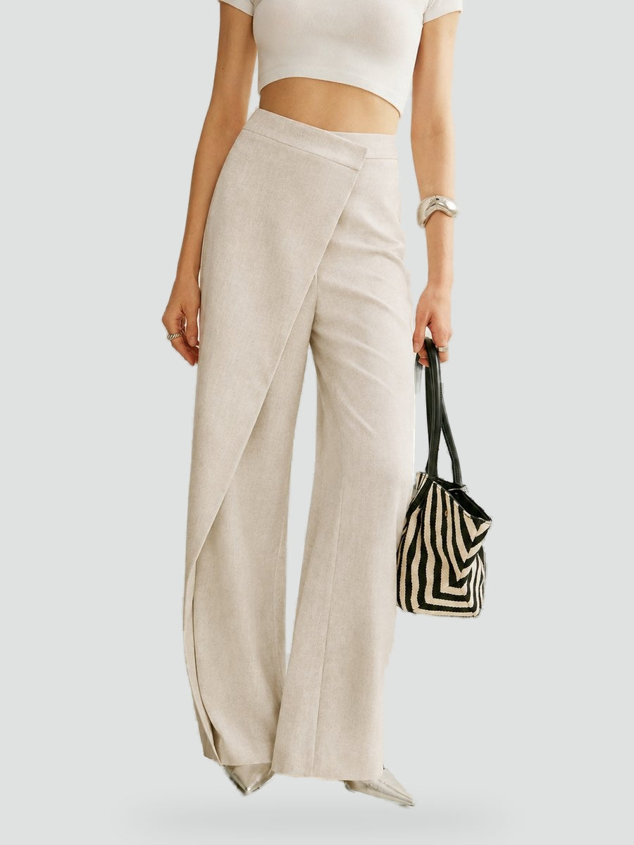 Ramona asymmetric wide leg trousers in apricot