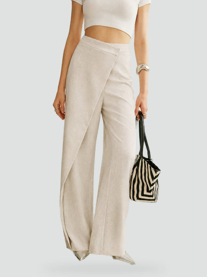 Ramona asymmetric wide leg trousers in apricot