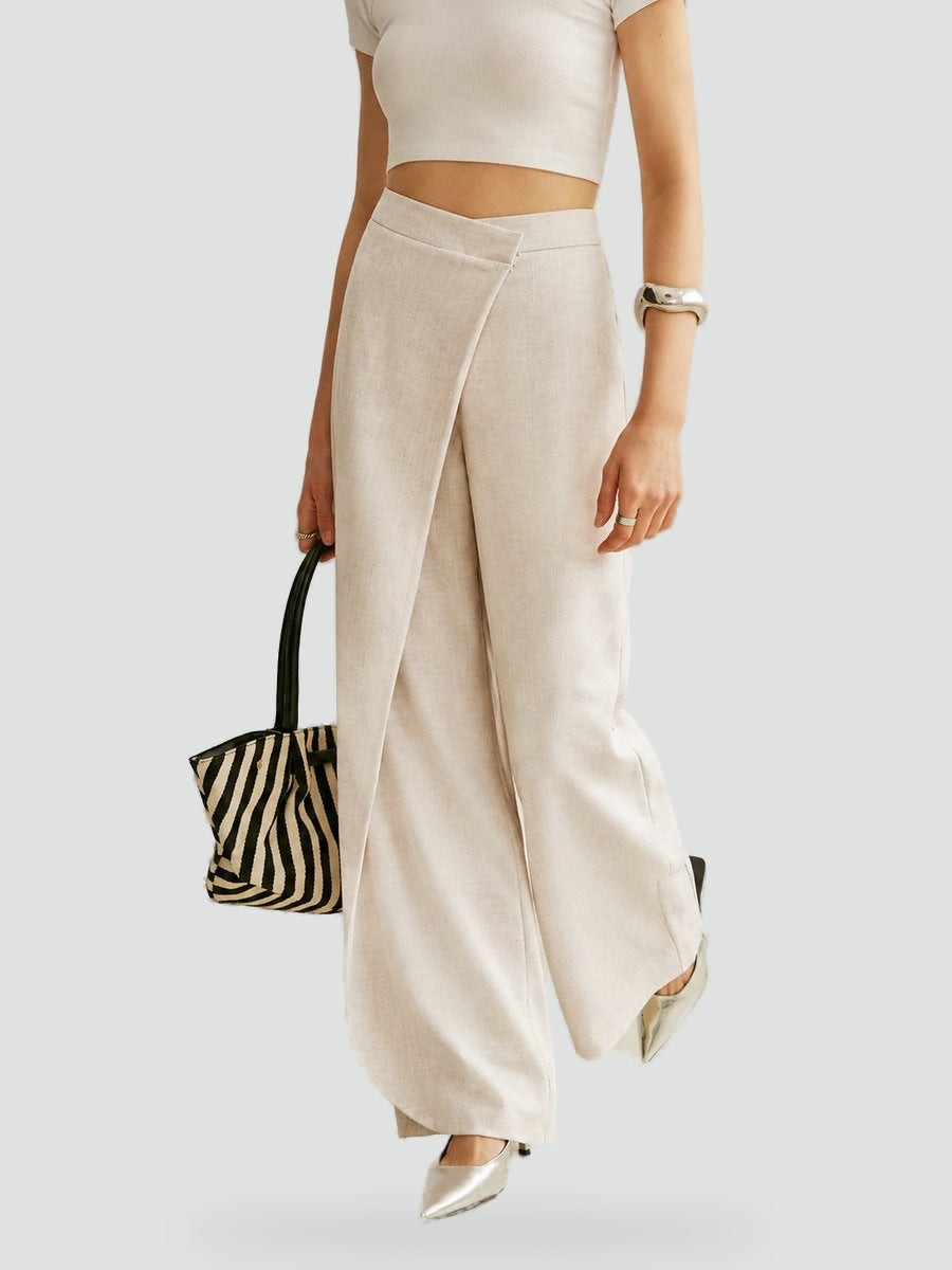 Ramona asymmetric wide leg trousers, front view