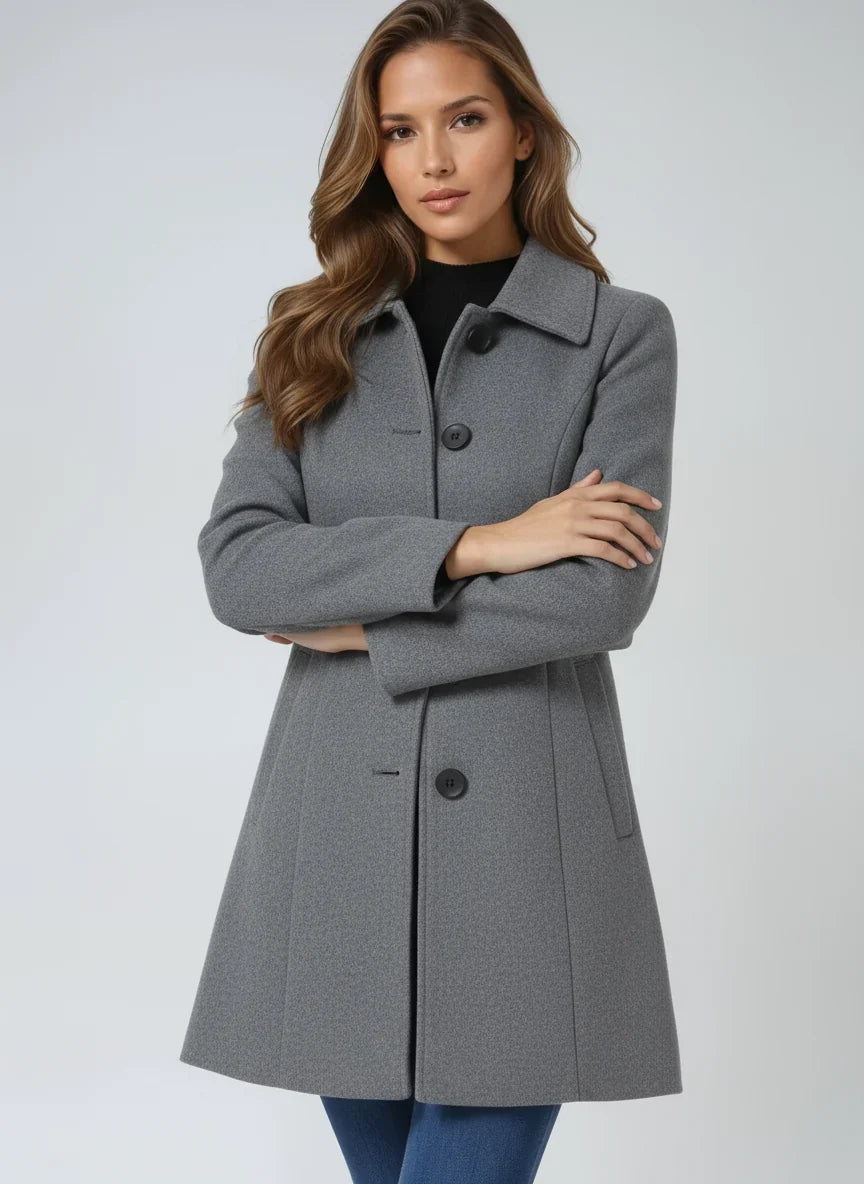 Perrine notch lapel fit and flare trench coat