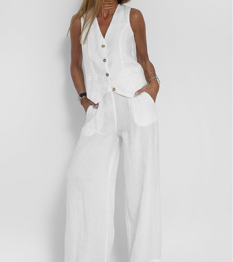 Leontine button waistcoat and wide leg trouser set – image 14