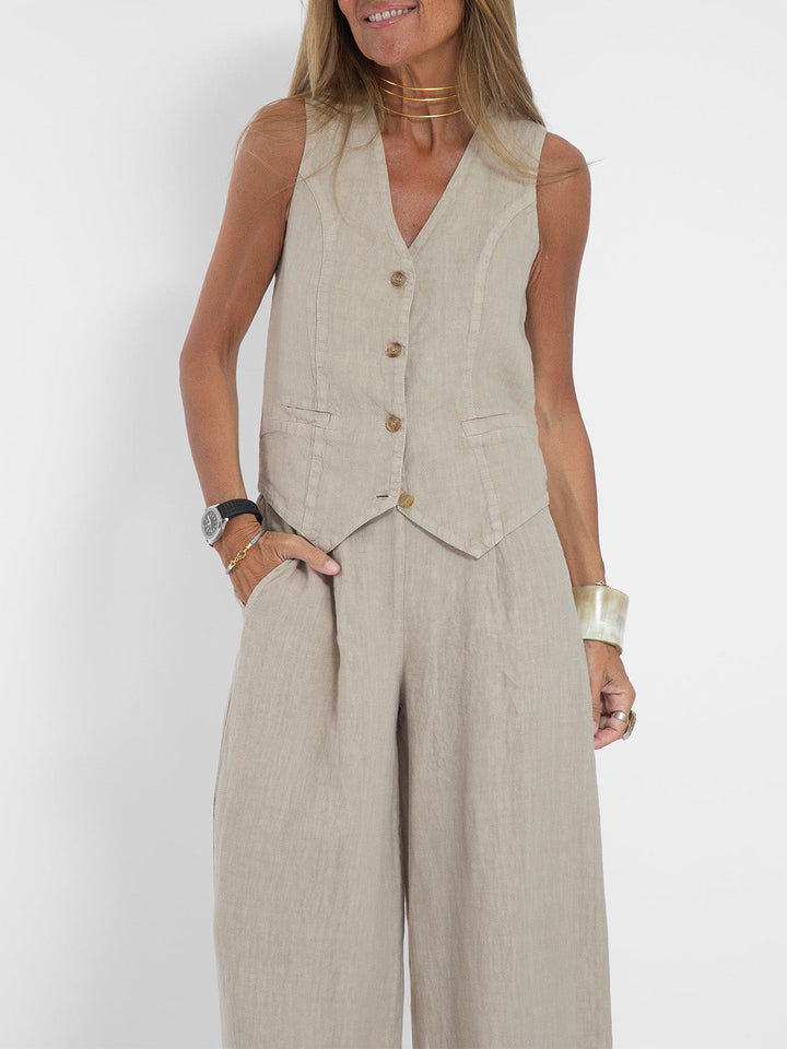 Leontine button waistcoat and wide leg trouser set – image 6