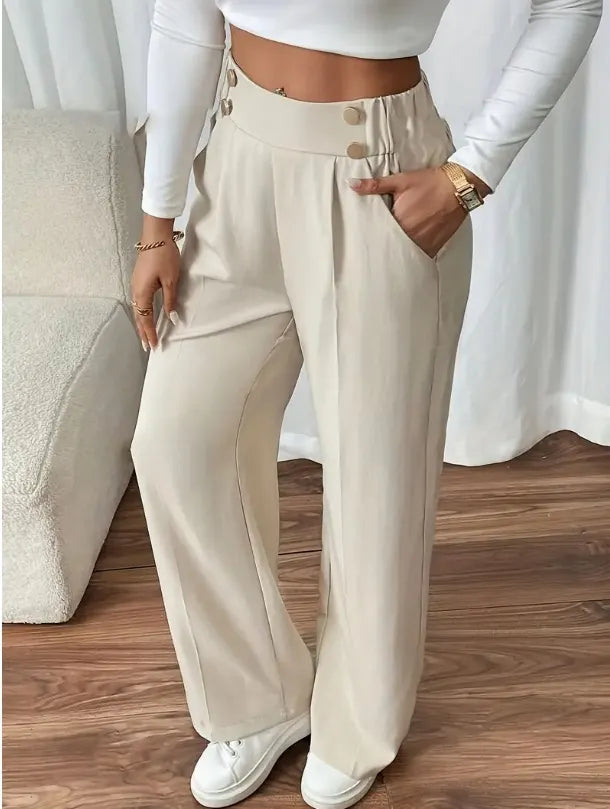 Eleonora high waist wide leg trousers with statement buttons – image 2