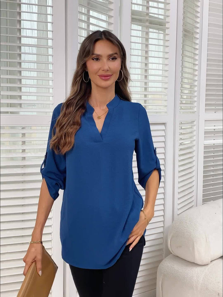 Gretchen V neck blouse with long sleeves