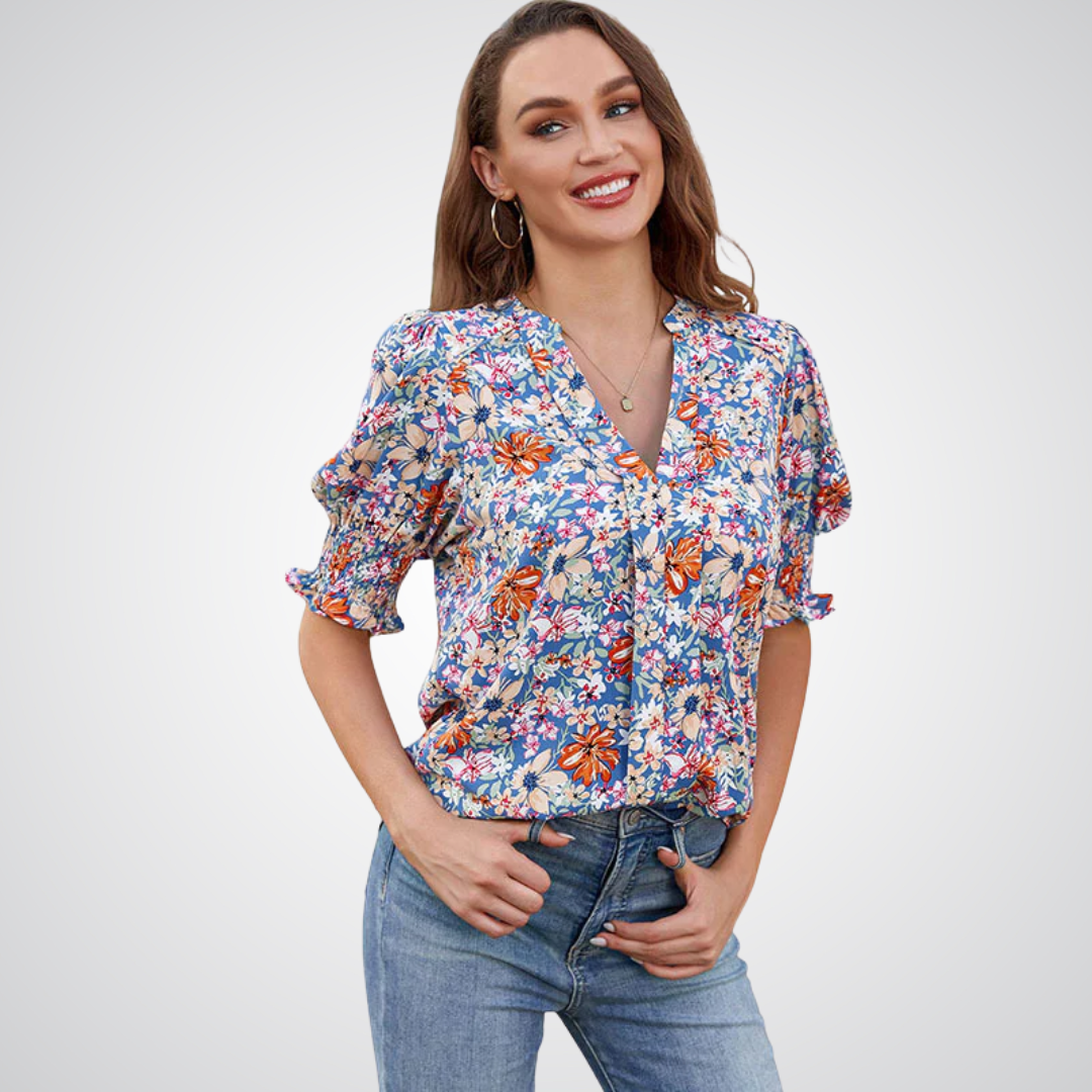 Anna printed V neck blouse
