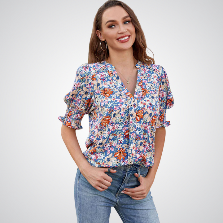 Anna printed V neck blouse
