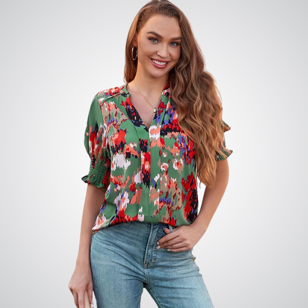 Anna printed V neck blouse – image 5