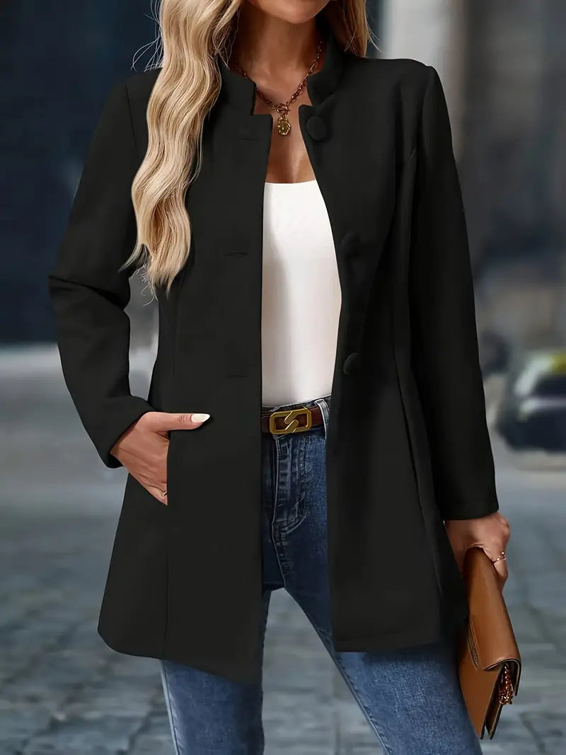 Rosie stand collar coat with decorative buttons – image 2
