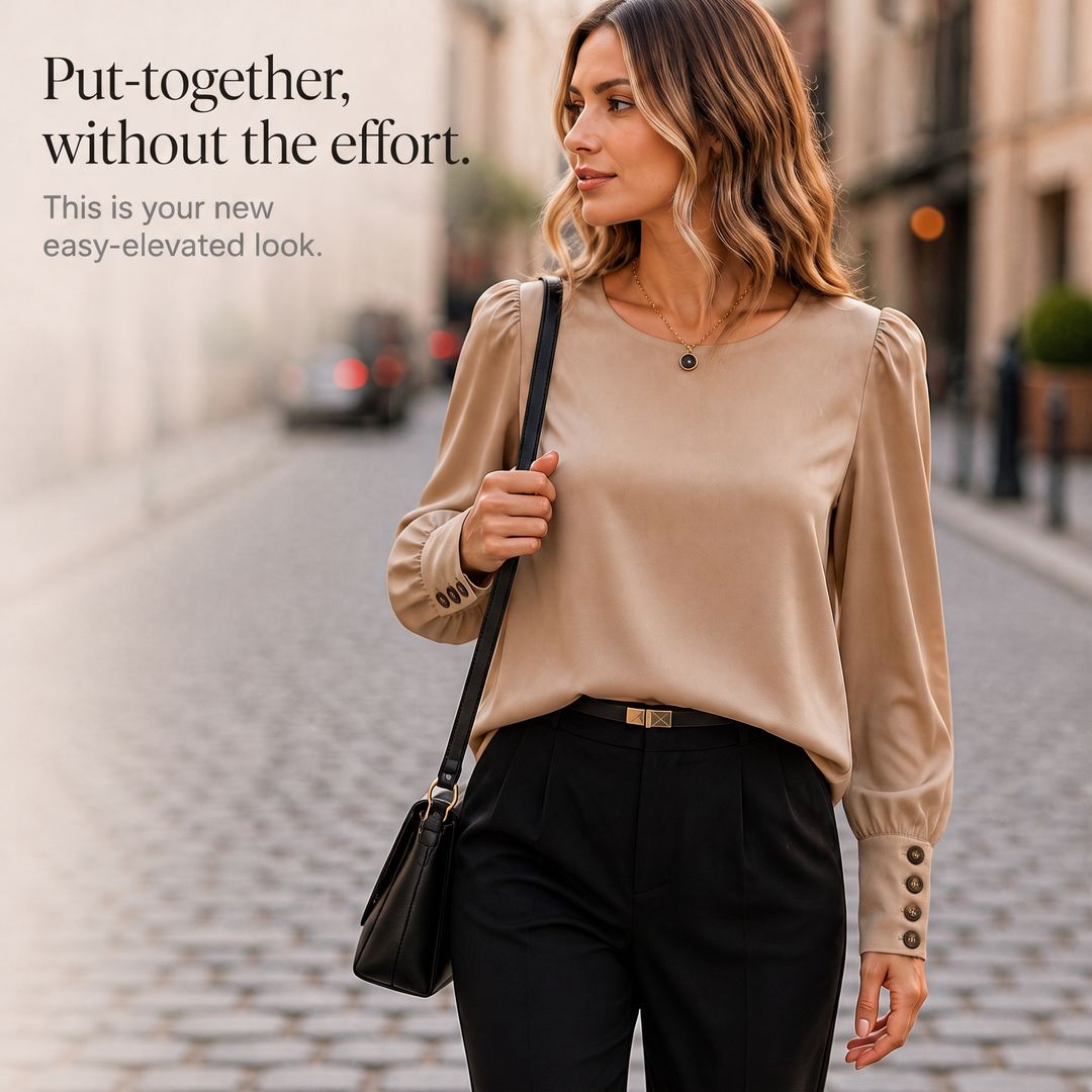 Blanche Elegant Puff Sleeve Satin Blouse - image 10