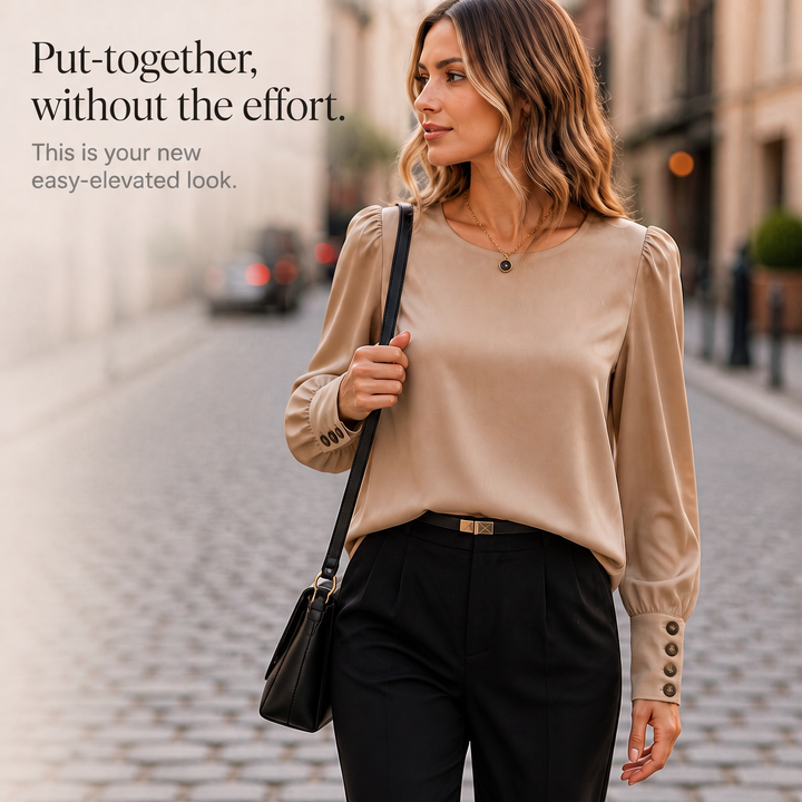 Blanche Elegant Puff Sleeve Satin Blouse - image 10