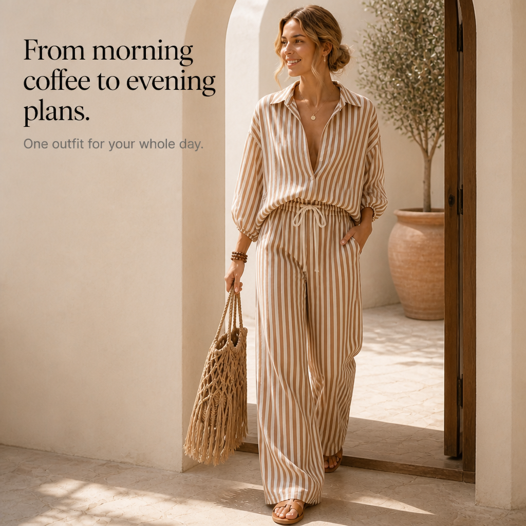 Ebba striped two piece set with lantern sleeves – image 12