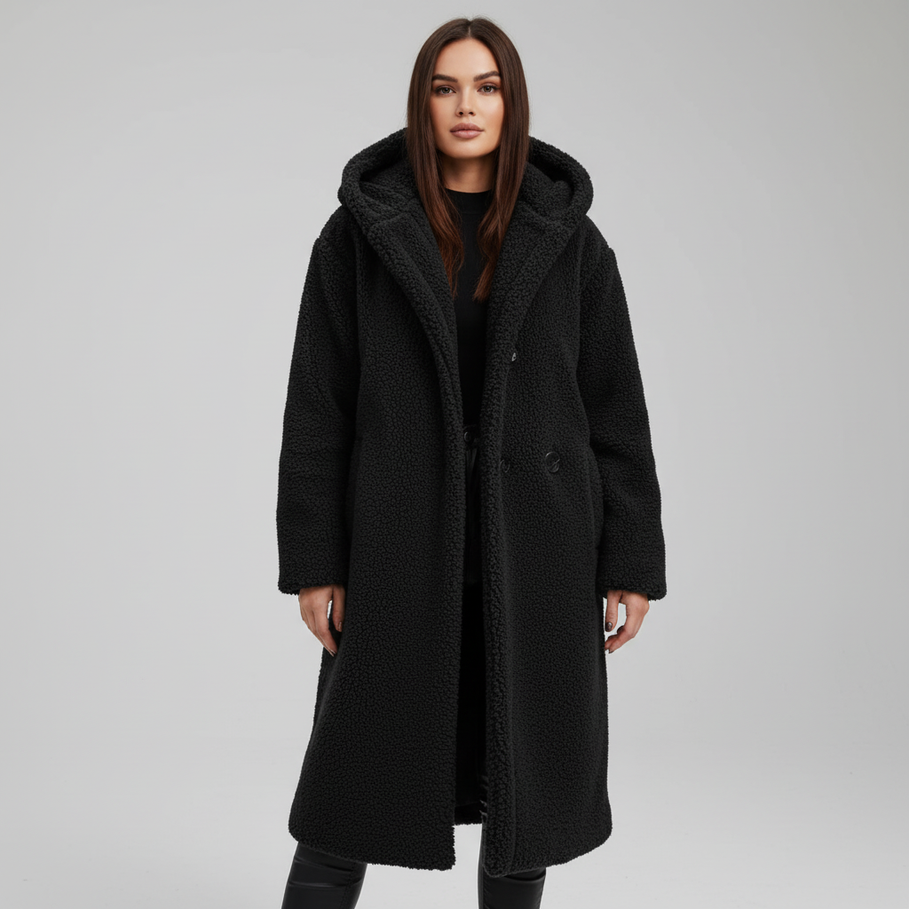 Aurore long hooded teddy coat
