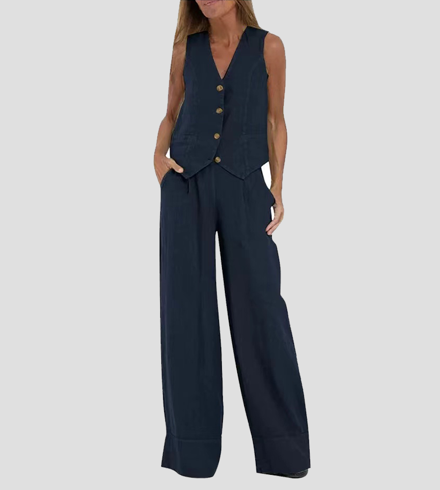 Leontine button waistcoat and wide leg trouser set – image 15