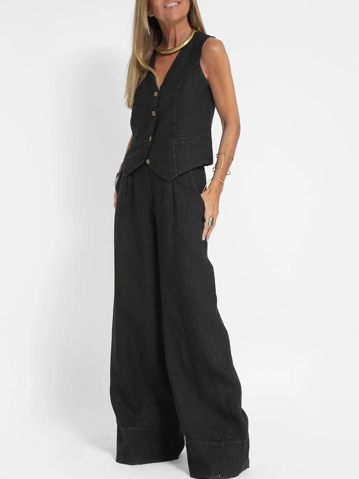 Leontine button waistcoat and wide leg trouser set – image 12