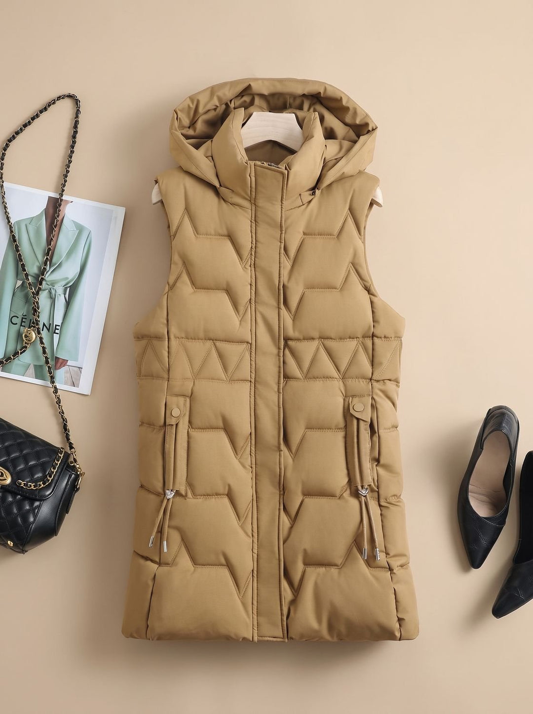Lena | Elegant Longline Hooded Quilted Gilet