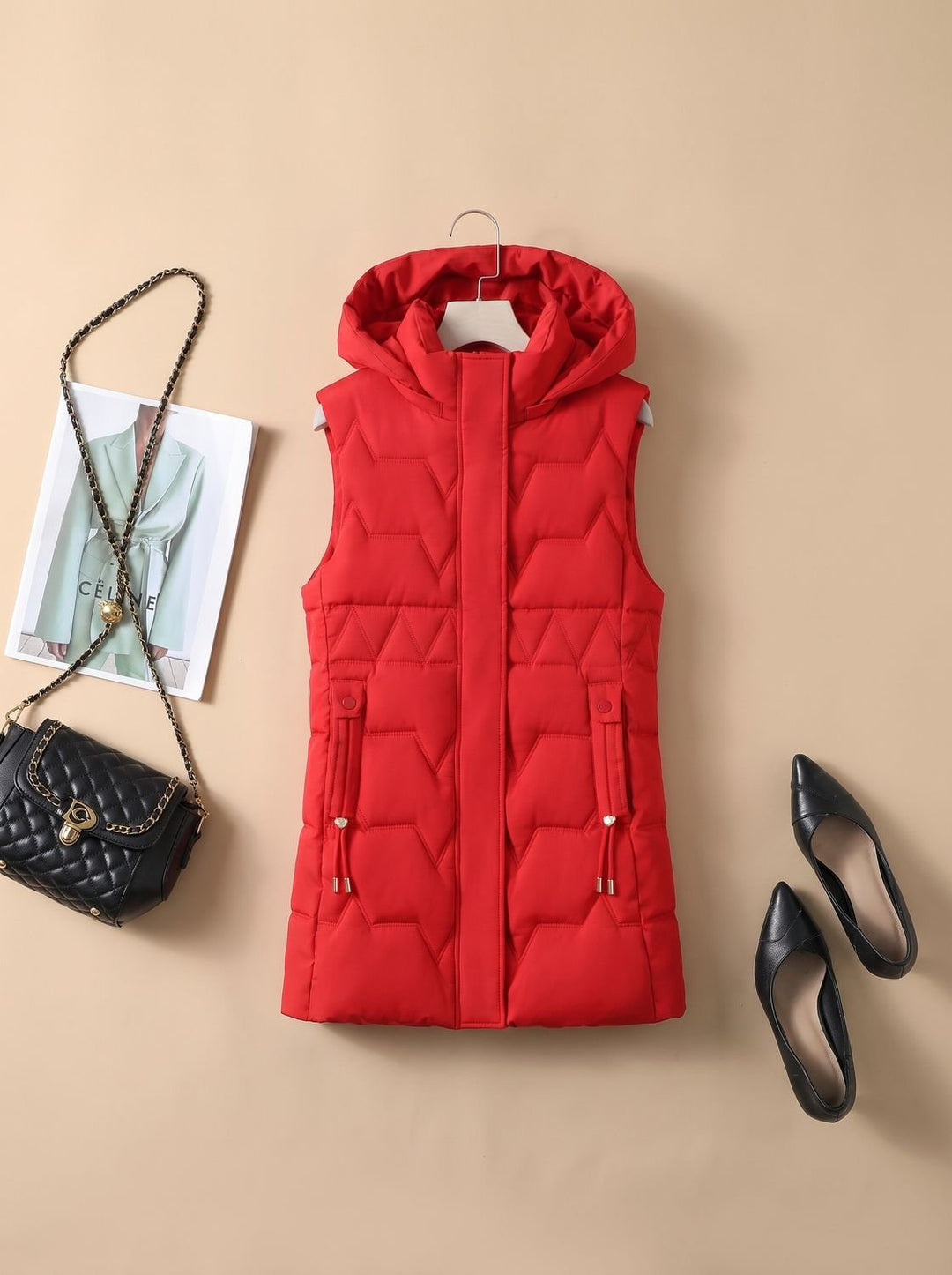 Lena | Elegant Longline Hooded Quilted Gilet