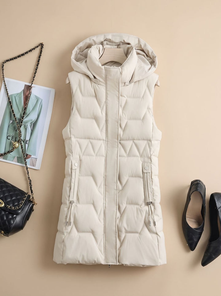 Lena | Elegant Longline Hooded Quilted Gilet