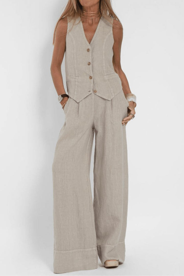 Charlotte sleeveless waistcoat and wide leg trousers co-ord