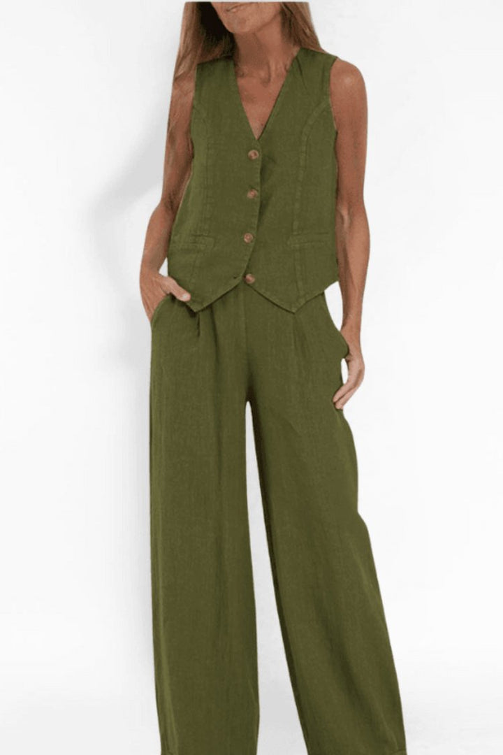 Charlotte sleeveless waistcoat and wide leg trousers co-ord – image 2