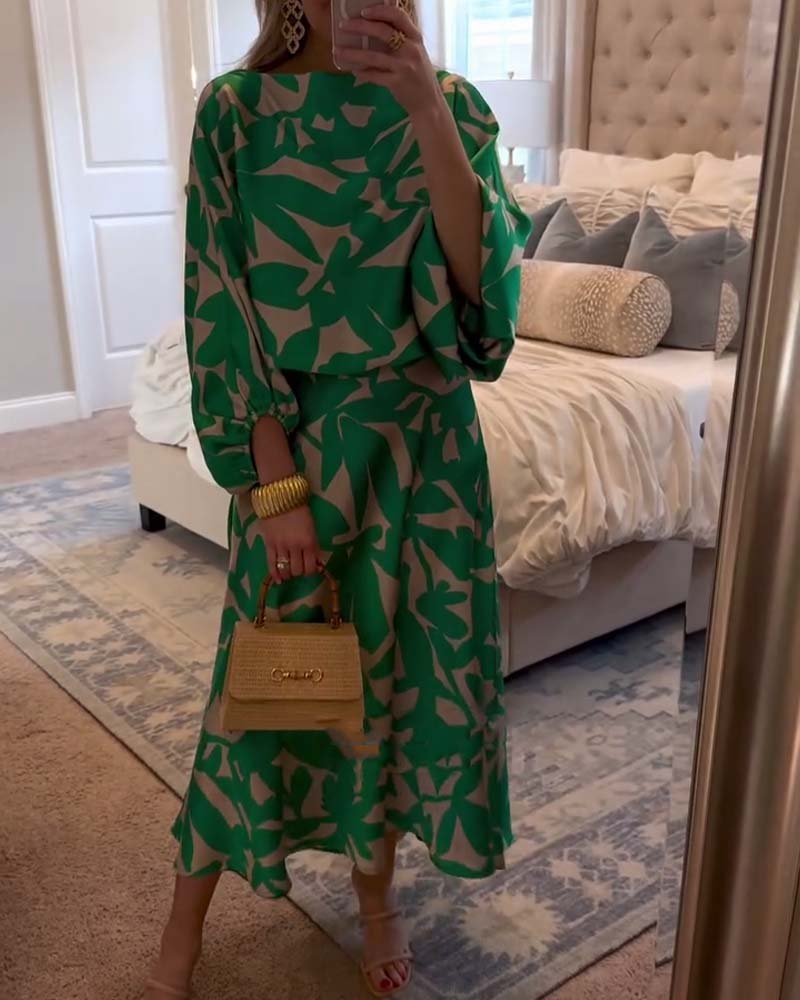 Mia floral two piece skirt set with lantern sleeves