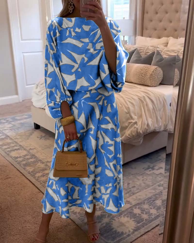 Mia floral two piece skirt set with lantern sleeves – image 2