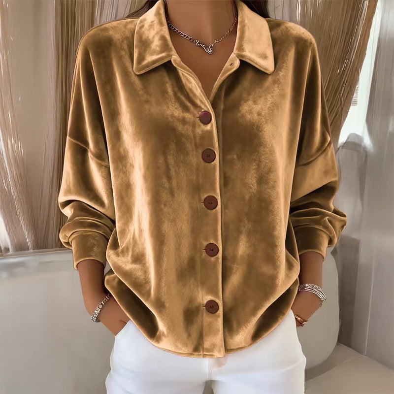 Mathilde oversized velvet shirt in yellow