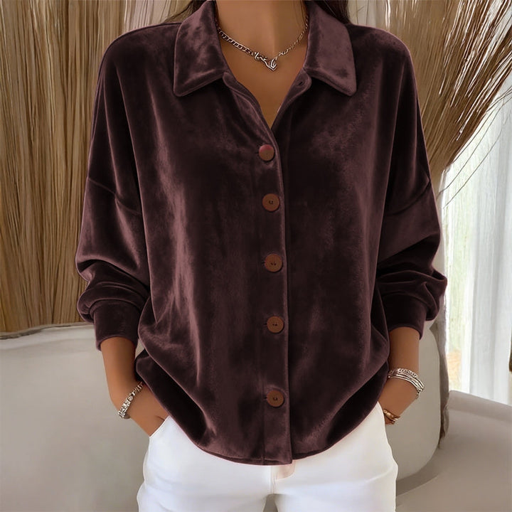 Mathilde oversized velvet shirt in brown